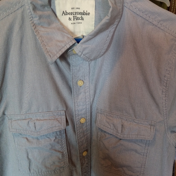 Abercrombie & Fitch Muscle Traditional Blue XXL Button Down Short Sleeves Shirt - Picture 7 of 7
